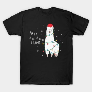 Fa La La Llama Santa Hat Wrapped in Christmas Lights T-Shirt